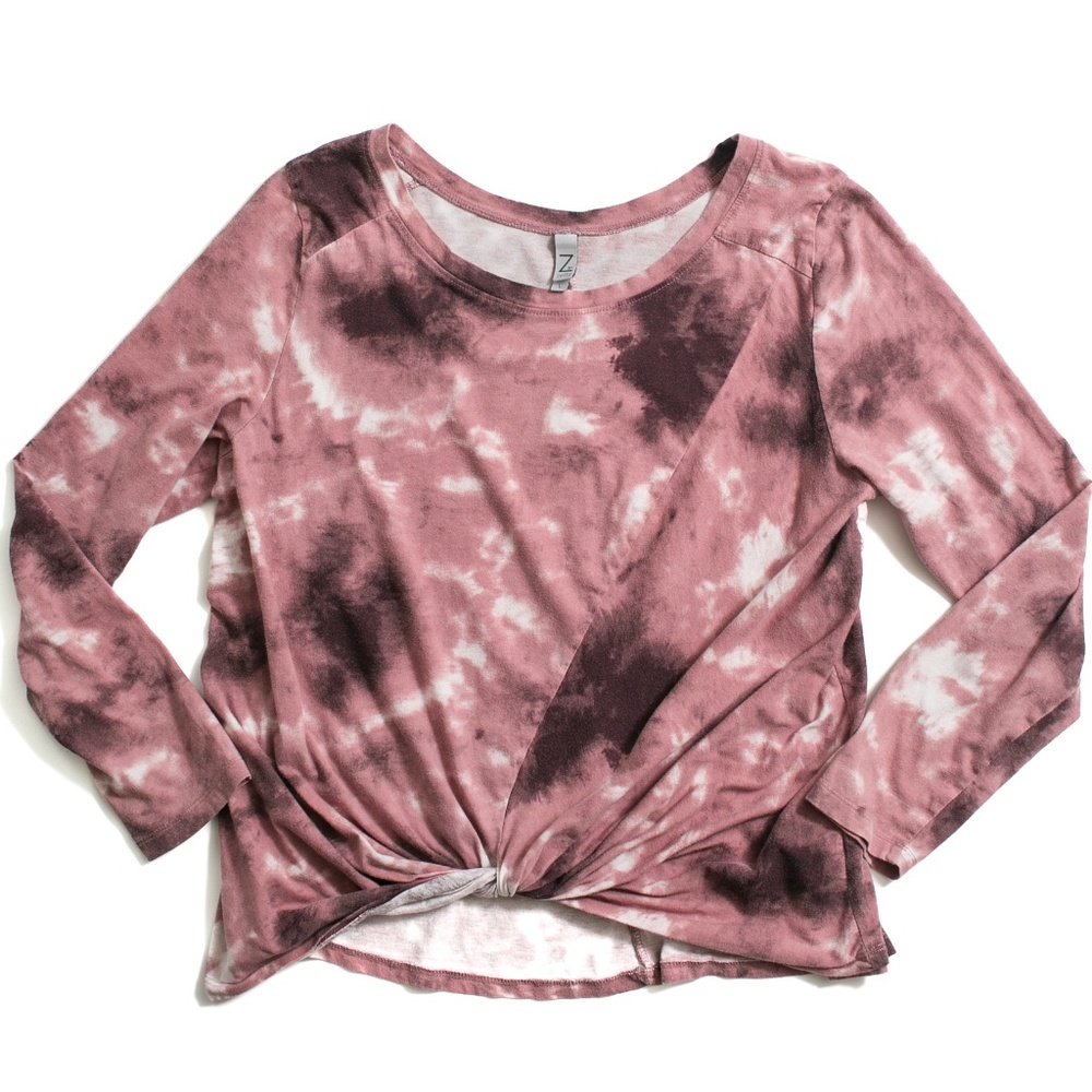 Z by Zella Tie Dye Twist Front Pink/Burgundy Top Size L